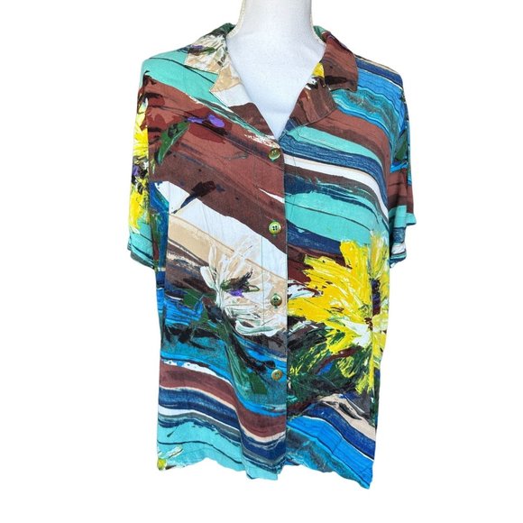 Jams World Tops - Jams World Women's Top Shirt Hawaiian 2X 'Sandal Wood' Colorful Short Sleeve